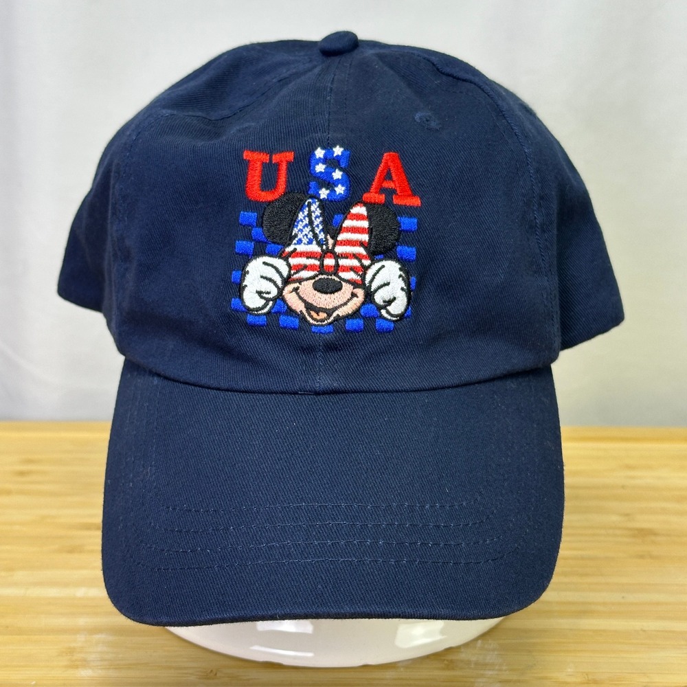 Disney Baseball Cap Navy Blue Mickey Mouse USA Embroidered Strapback Disneycore